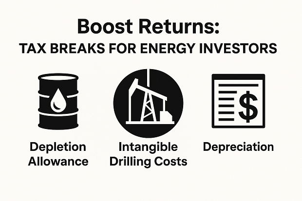 Oil and gas investment tax benefits with icons and explanations