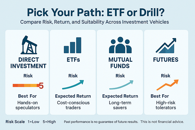 Comparison chart of oil and gas investment vehicles with risk-return matrix